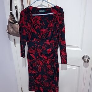 Lauren Ralph Lauren Red and Black Floral Long Sleeve Dress
